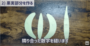 バナナの果実部分を作る。隣り合う数字同士を縫い合わせていく